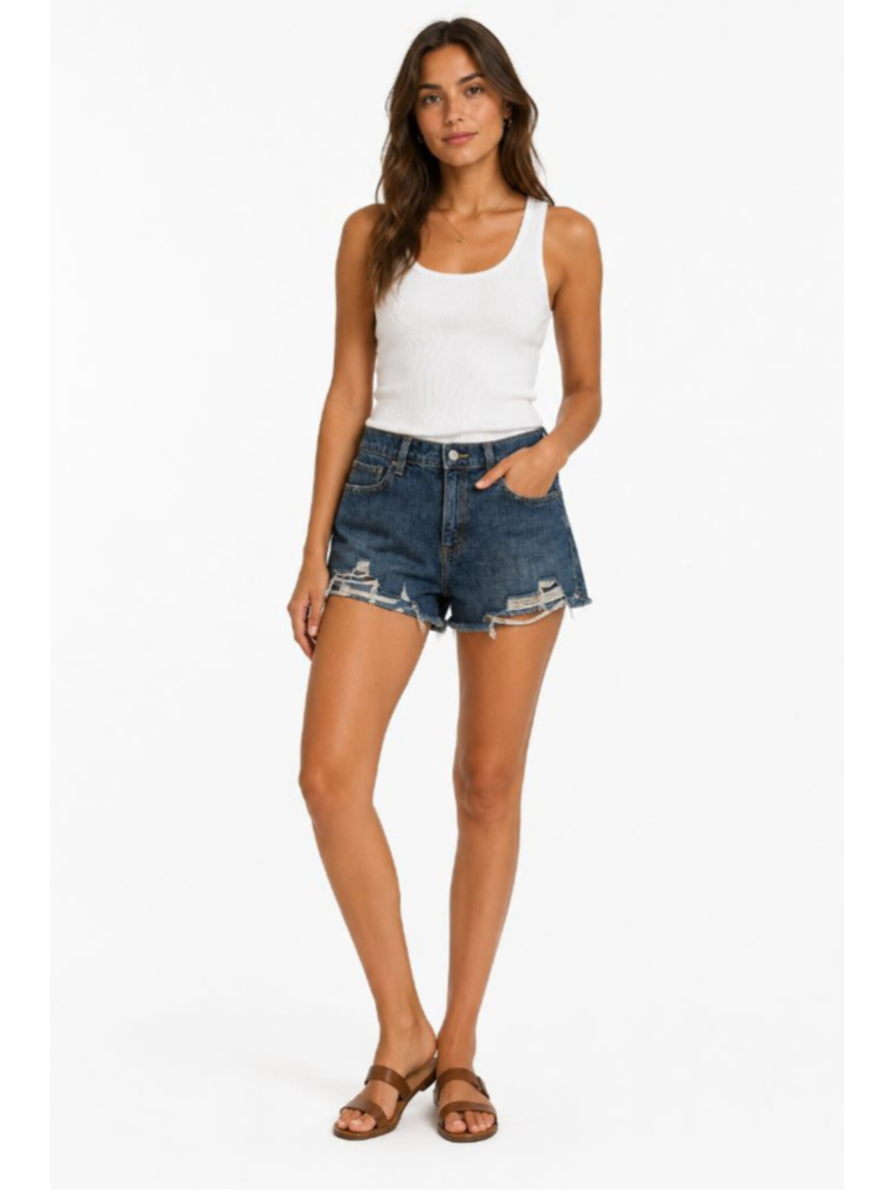 Aeri Distressed Denim Shorts Medium Wash Raw Hem Women’s Size M